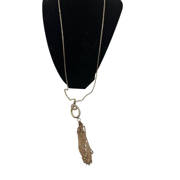 Whimsy Art Deco Revival Pendant Necklace Long Tassel Chain Retro Vibe Grannycore - Picture 3 of 7
